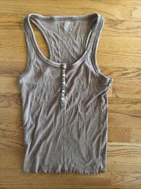 aerie Taupe Ribbed Henley Tank medium used